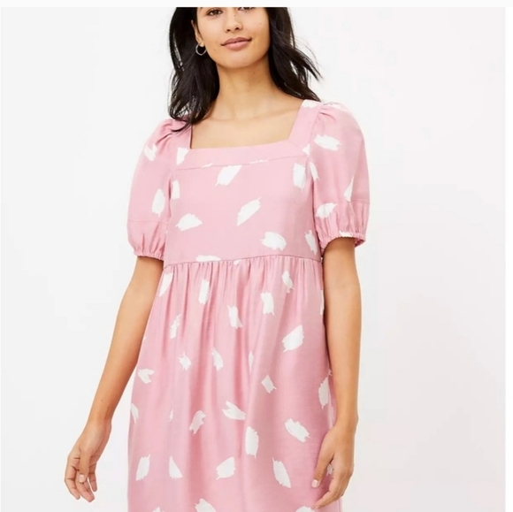 ANN TAYLOR LOFT Brushstroke Square Neck Swing Dress in pink/white. Size L NWT - Picture 3 of 15